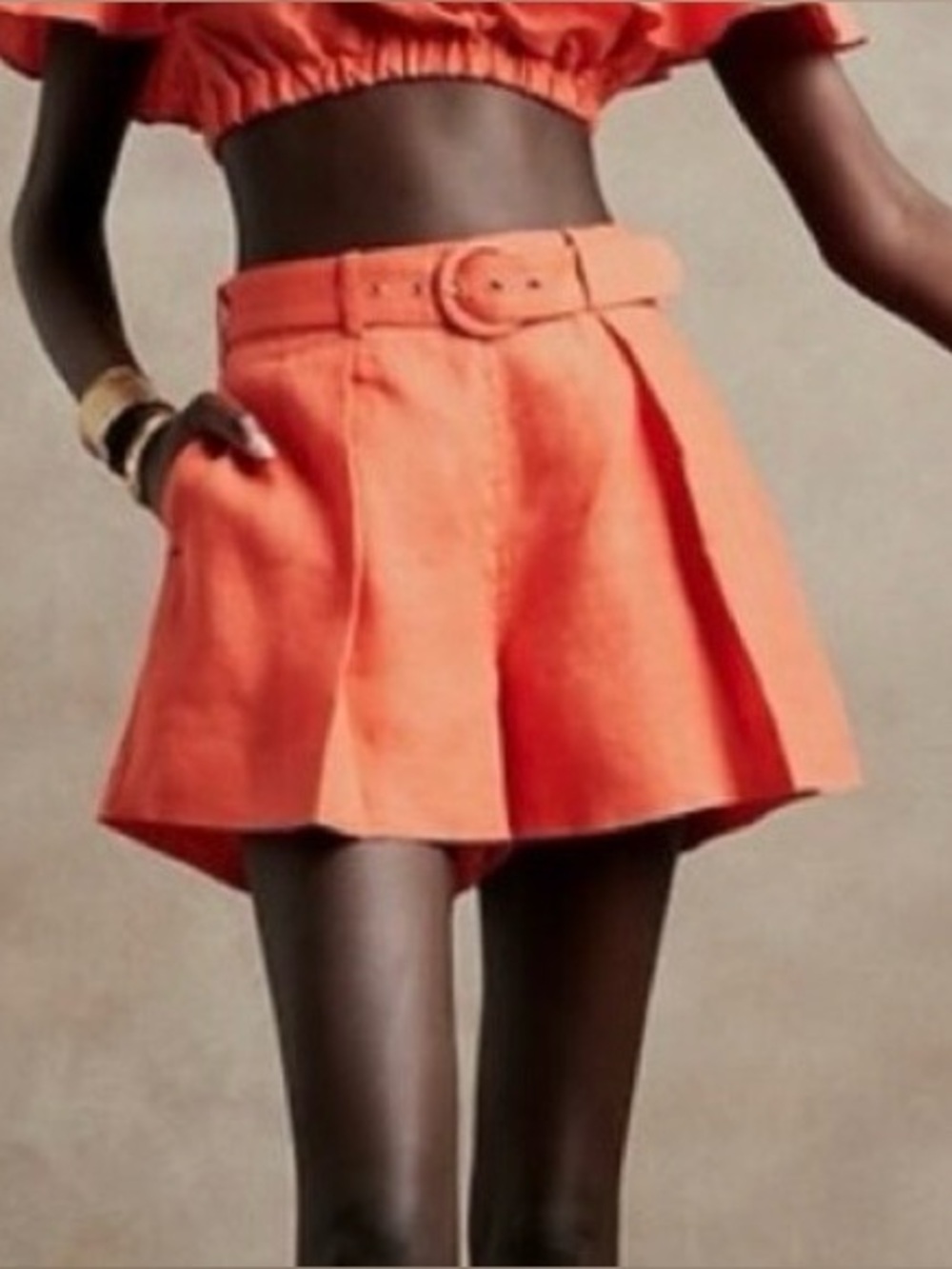 Banana Republic Belted Pleated Linen Meridian Shorts Red/Orange 12 Petite